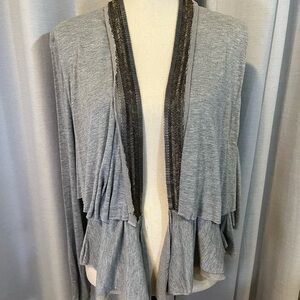 NWOT Love Sam Gray Open Front Beaded Cardigan